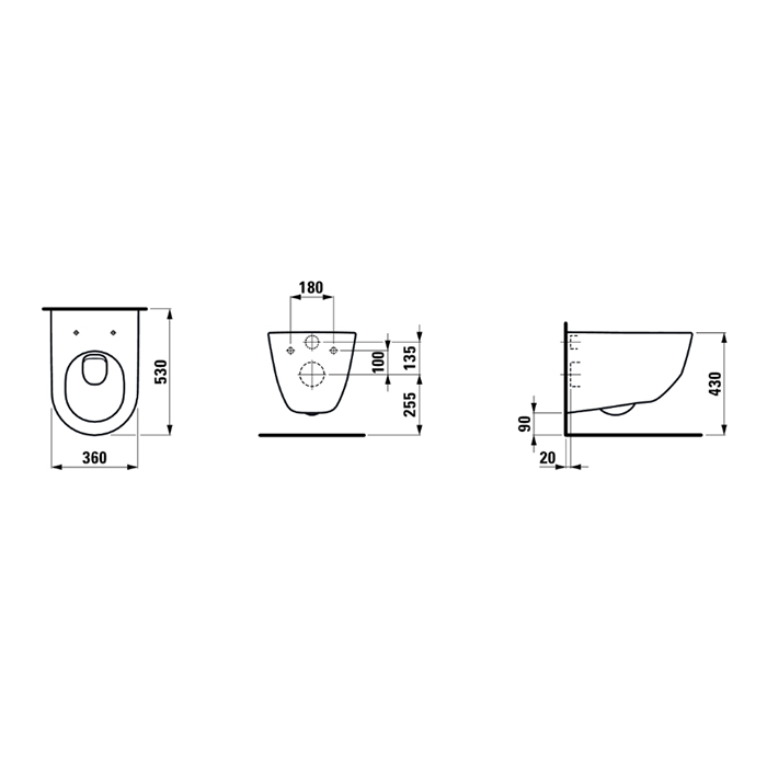 Унитазы LAUFEN Pro NEW  Унитаз подвесной 530х360х340 мм (с ободком!), цвет белый 