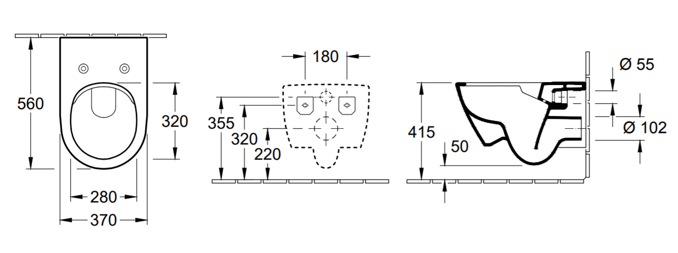 Унитазы Унитаз подвесной безободковый 56х37 см, с грязеотталкивающим покрытием CeramicPlus 