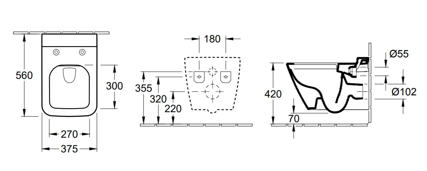 Унитазы Унитаз подвесной безободковый 56х37,5 см, с грязеотталкивающим покрытием CeramicPlus 