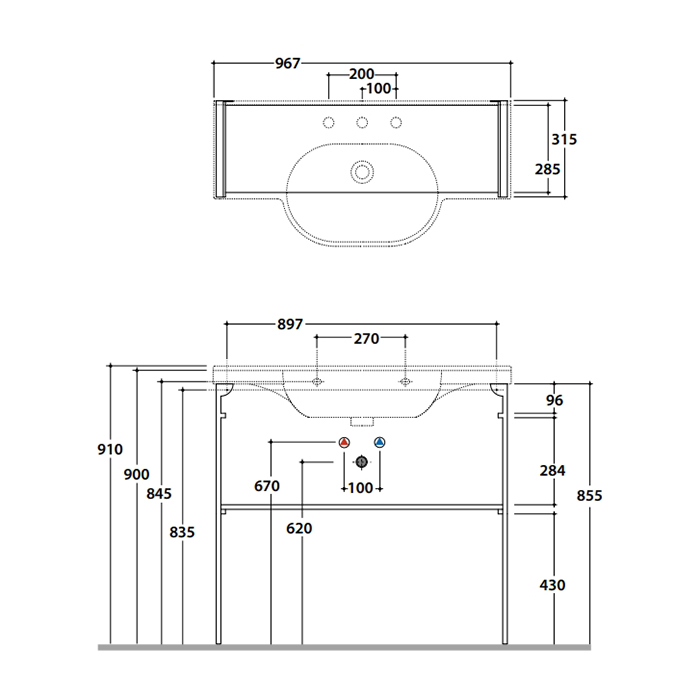 Комплектующие Структура напольная для раковины ME100, размер 96,7 см, крепление в комплекте, цвет черный 
