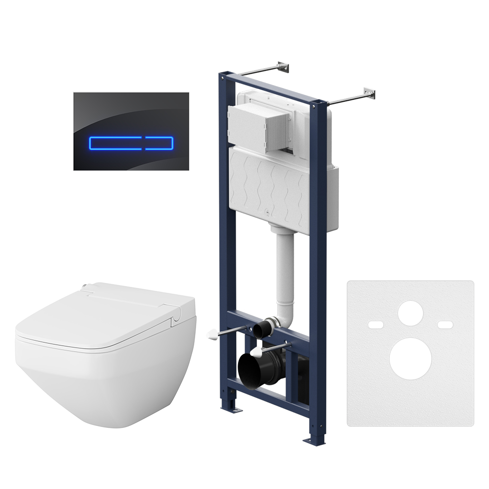 Унитазы-биде Инсталляция с клавишей Touchless Pro стекло чёрное с подвесным унитазом Inspire V2.0 FlashClean с электронным биде 