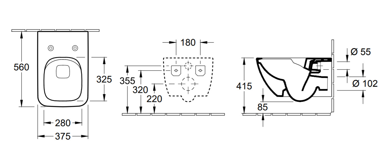 Унитазы Унитаз подвесной безободковый 56х37,5 см 