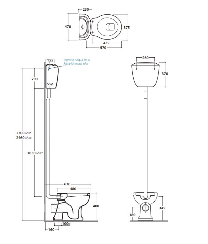 Бачки  для унитазов Бачок для унитаза подвесной высокий, без механизма смыва 