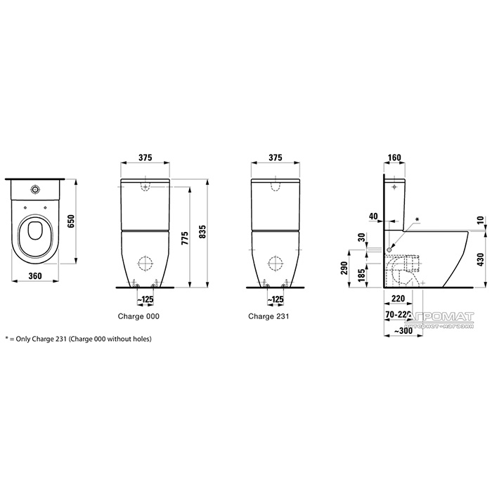 Унитазы Унитаз моноблок приставной комбинированный 65х36х44см, цвет: белый 