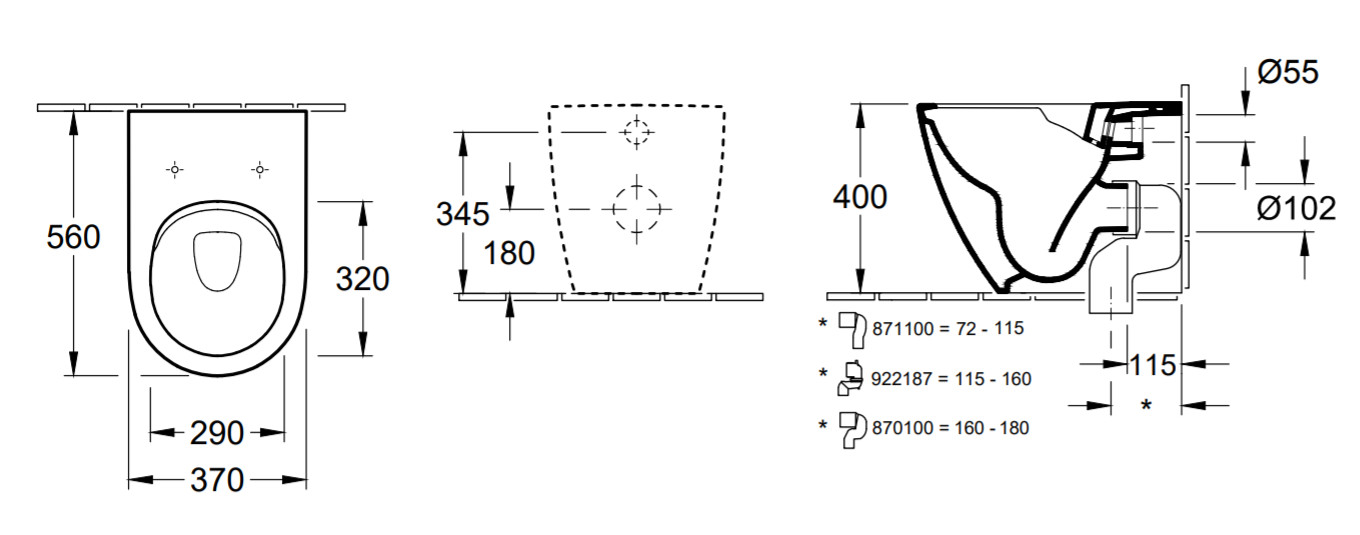 Унитазы Унитаз напольный безободковый 56х37 см, универсальный выпуск, с грязеотталкивающим покрытием CeramicPlus 