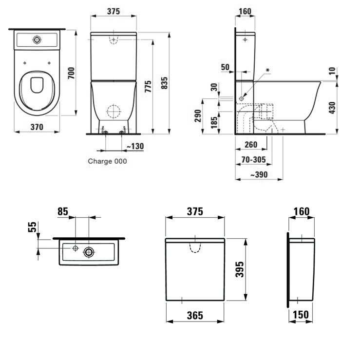 Унитазы Laufen New Classic Бачок для унитаза моноблок , подвод воды снизу слева, 365х150х395 мм, цвет белый 