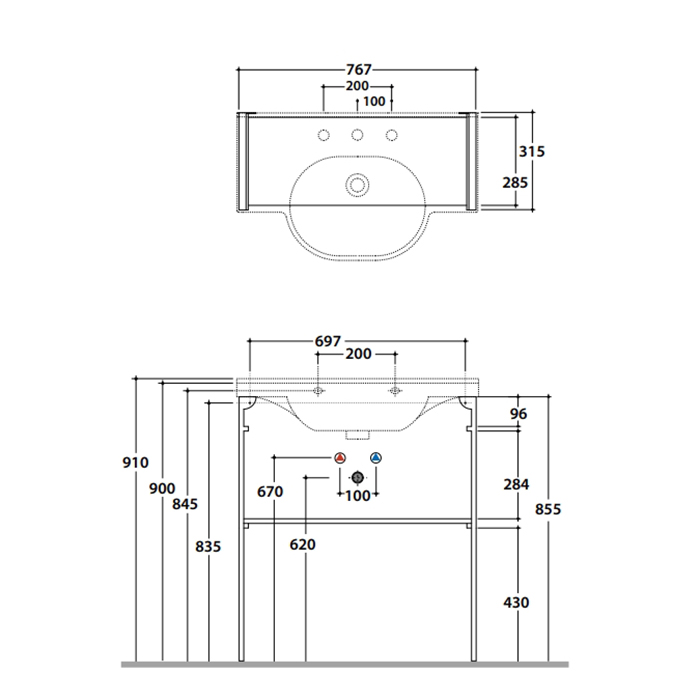 Комплектующие Структура напольная для раковины ME080, размер 76,7 см, крепление в комплекте, цвет черный 