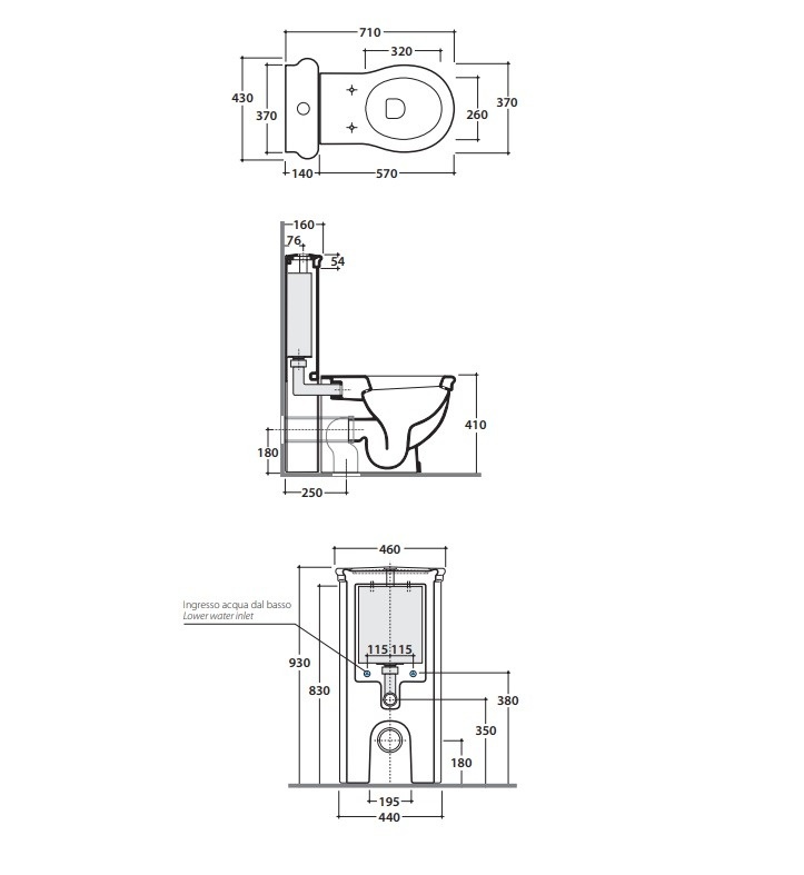Бачки  для унитазов Бачок напольный для приставного унитаза PA025, с креплением, без механизма смыва 
